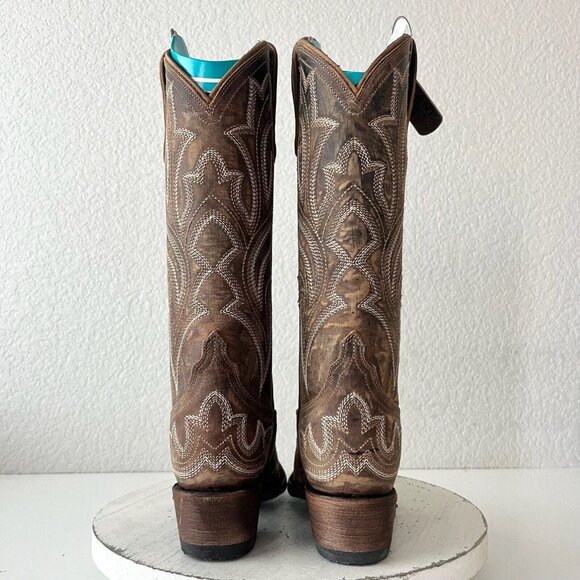 NEW Lane SARATOGA Womens Cowboy Boots 6 Brown Leather Western Cowgirl Mid Calf - Picture 3 of 14